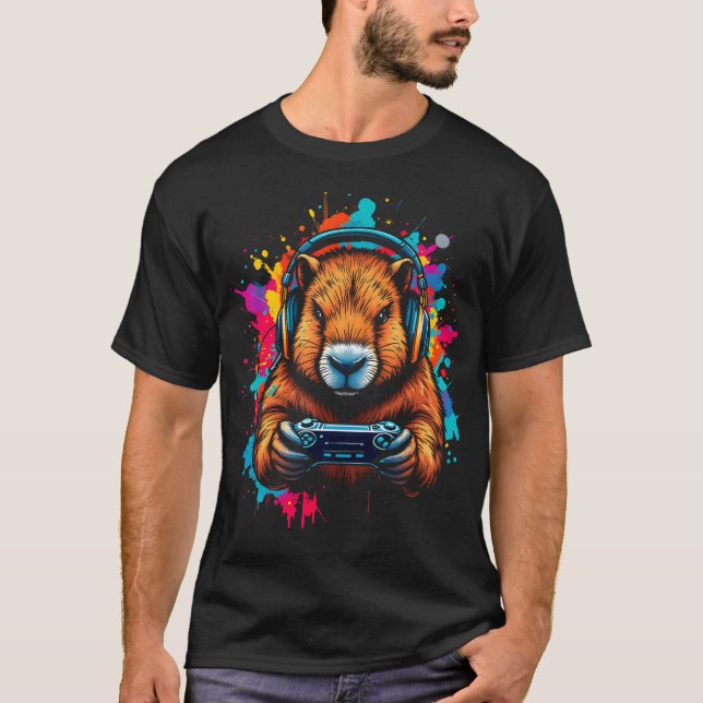 T-shirt drôle de capybara Casque de jeu Manette de (Devant)