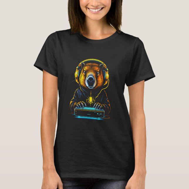 T-shirt drôle de capybara Casque de jeu vidéo  (Devant)