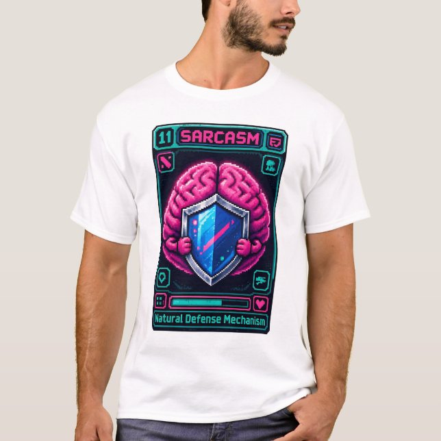 T-shirt Drôle de cerveau pixelisé, mécanisme de défense du (Devant)
