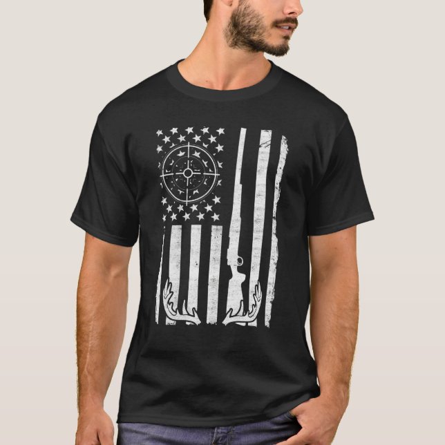 T-shirt drôle de chasseur chasse drapeau américain (Devant)