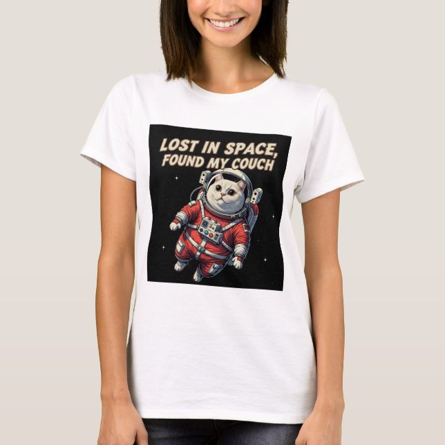 T-shirt drôle de chat astronaute : Perdu dans l'es (Devant)