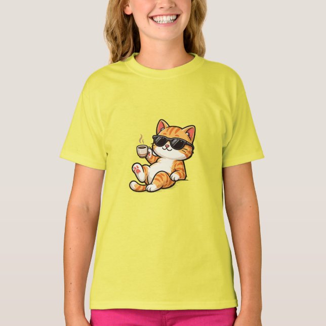 T-shirt drôle de chat cool avec lunettes de soleil (Devant)