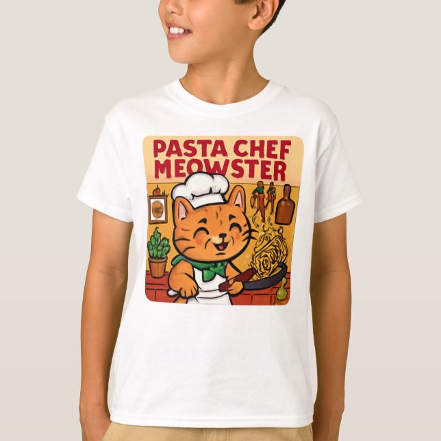 T-shirt Drôle de chat de chef italien cuisine des pâtes (Devant)