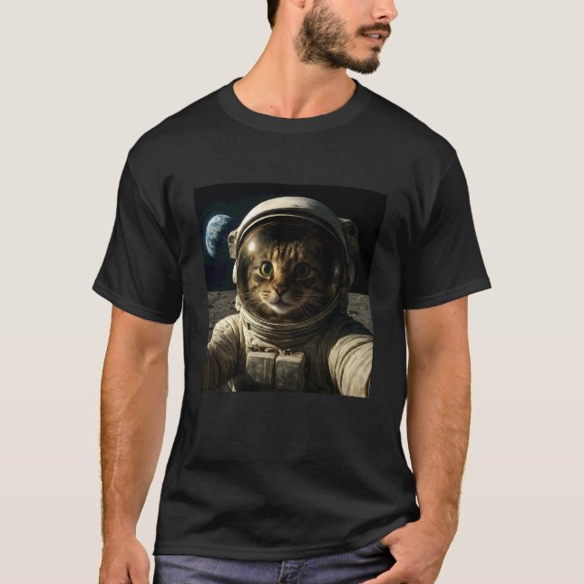 T-shirt Drôle de chat d'espace astronaute mème planète (Devant)
