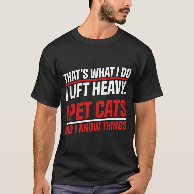 T-shirt drôle de chat d'exercice de gym et d'halté (Devant)