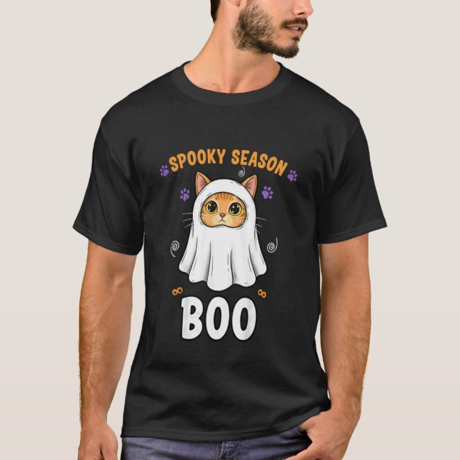 T-shirt drôle de chat fantôme mignon pour chat Hal (Devant)