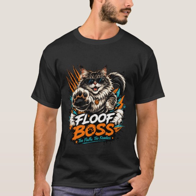 T-shirt drôle de chat Fluffy Boss avec lunettes de (Devant)