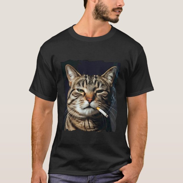 T-shirt drôle de chat fumant mème sarcastique (Devant)