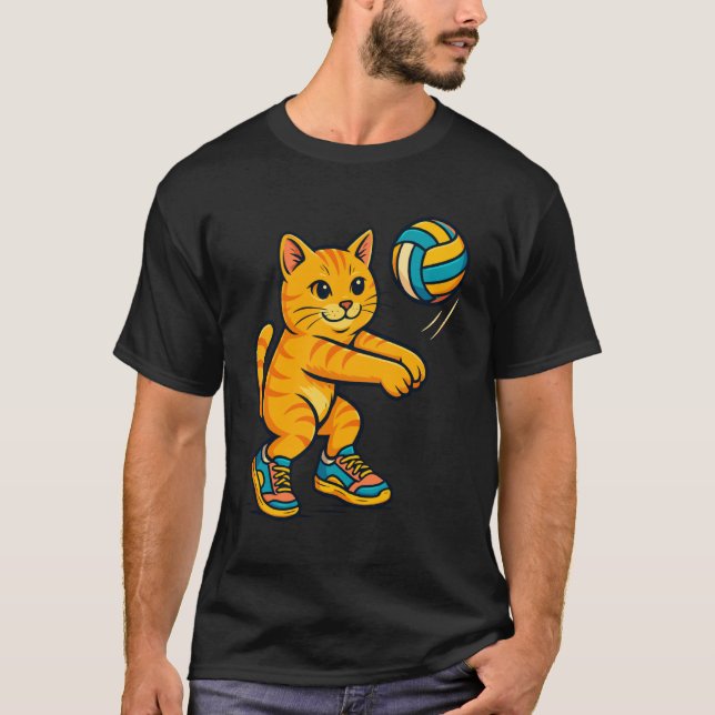 T-shirt drôle de chat mignon joueur de volley-ball (Devant)