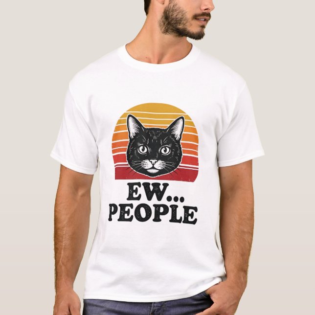 T-shirt drôle de chat noir Ew personnes rétro couc (Devant)
