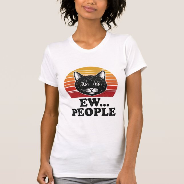 T-shirt drôle de chat noir Ew personnes rétro Suns (Devant)