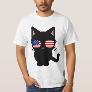 T-shirt drôle de chat noir patriotique Lunettes de