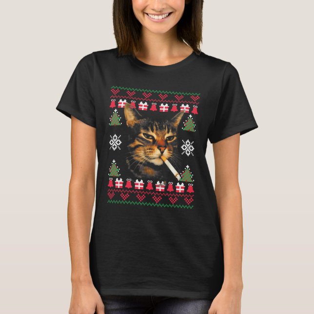 T-shirt drôle de chat qui fume pour Noël pour  (Devant)