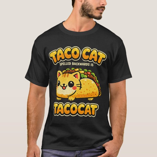 T-shirt drôle de chat taco palindrome mignon rétro (Devant)