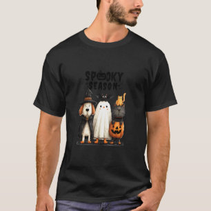 T-shirt Drôle de chien, chat et fantôme d'Halloween Costum
