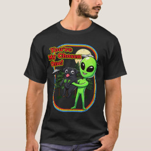 T-shirt Drôle de chien pug noir Alien élu UFO maman papa K