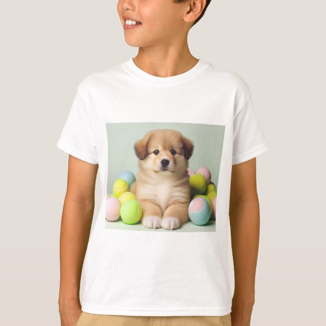 T-shirt drôle de chiot pour filles et garçons. (Devant)