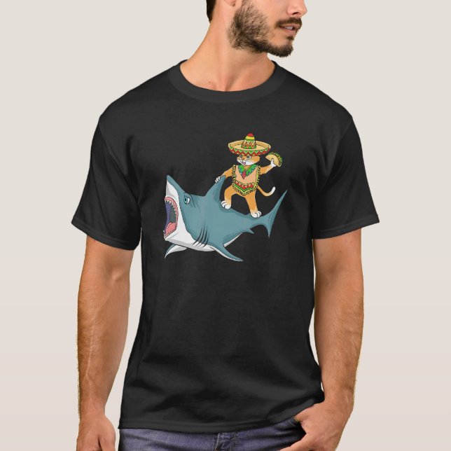 T-shirt Drôle de Cinco De Mayo Ca - Chat chevauchant un re (Devant)
