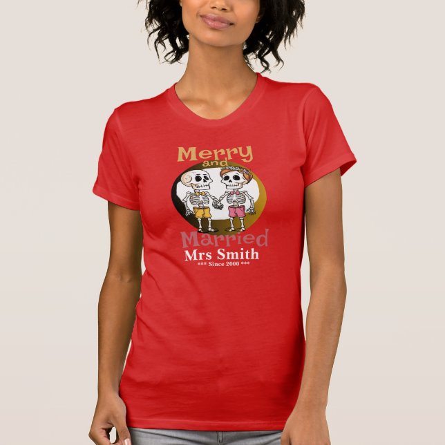 T-shirt drôle de couple de squelettes (Devant)