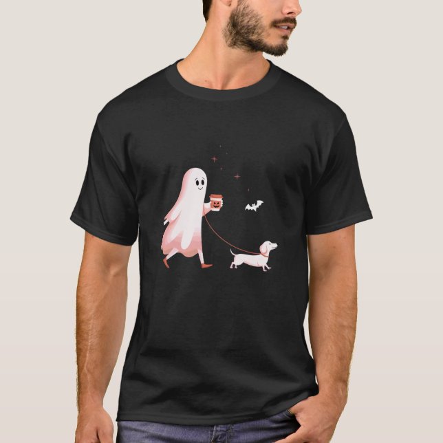 T-shirt Drôle de Dachshund Fantôme Halloween Saisons Ensor (Devant)