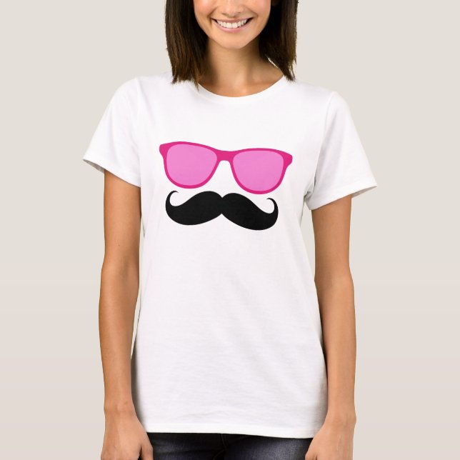 T-shirt drôle de dames de moustache de lunettes de (Devant)