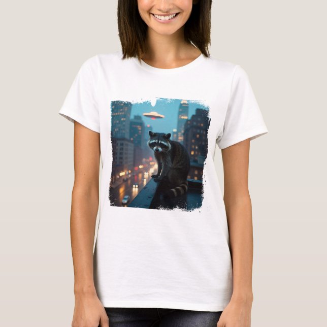 T-shirt Drôle de design de raton laveur sci-fi (Devant)