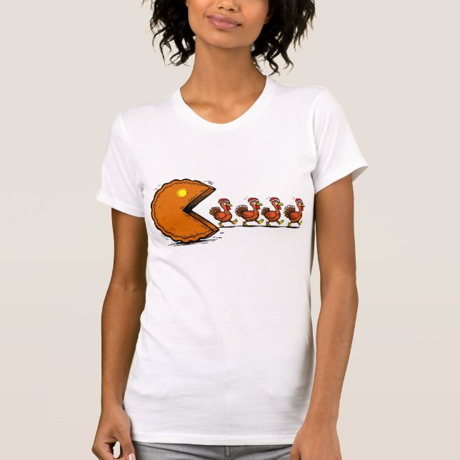 T-shirt Drole de dinde mangeant de la tarte de Thanksgivin (Devant)