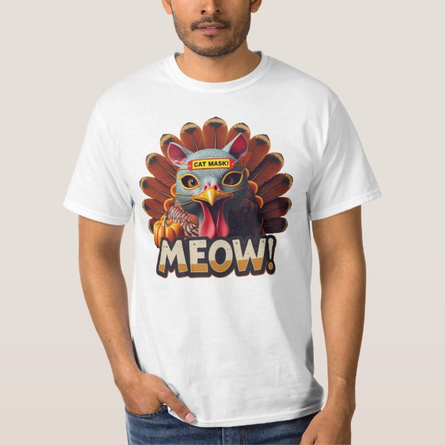 T-shirt Drole de dindon de Thanksgiving Meow  (Devant)