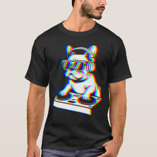T-shirt Drôle de DJ French Bulldog Glitch Rave EDM Musique