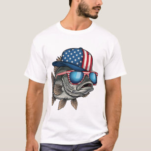 T-shirt Drôle de gros poisson américain portant une casque
