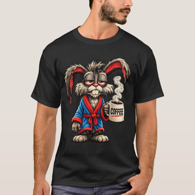 T-shirt drôle de lapin grincheux café (Devant)