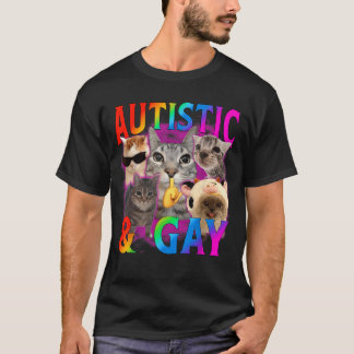 T-shirt Drôle de mème de chat autiste et gay Contrefaçon H