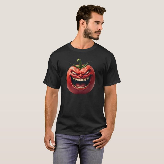 T-shirt drôle de monstre de tomate pour hommes (Devant entier)