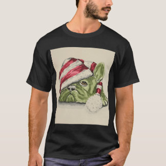 T-shirt Drôle de Noël Bouledogue Français en chapeau de Pè