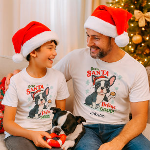 T-shirt drôle de Noël Chien Boston Terrier Nom per