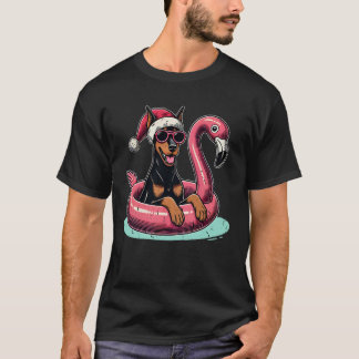 T-shirt Drôle de Noël en juillet Doberman Chien Santa Flam