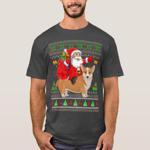 T-shirt Drôle de Noël Père Noël laid à cheval sur Corgi Ch