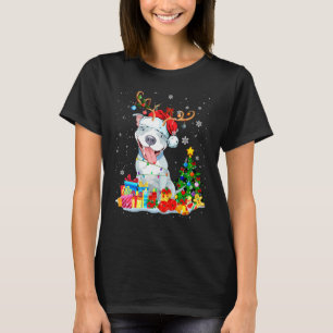 T-shirt Drôle de Noël Pit Bull Xmas Lumières Renne Sant