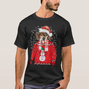 T-shirt drôle de Noël Santa avec un teckel chien v
