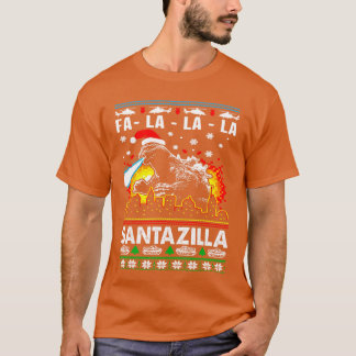 T-shirt Drôle de Noël Santazilla Monstre Japonais Dinosaur
