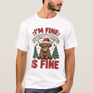 T-shirt Drôle de Noël Vache des Highlands Je vais bien Tou