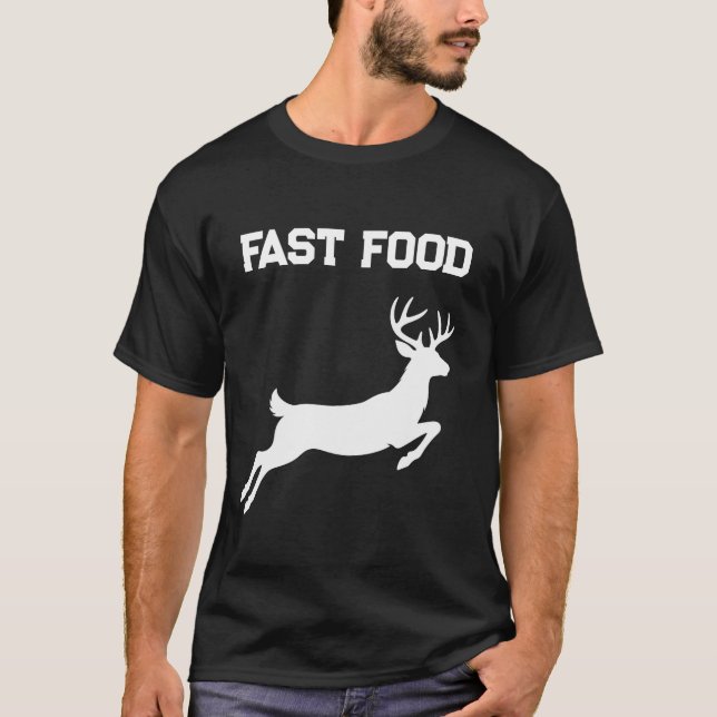 T-shirt Drôle de Nourriture Rapide Cerf Sautant à la Chass (Devant)