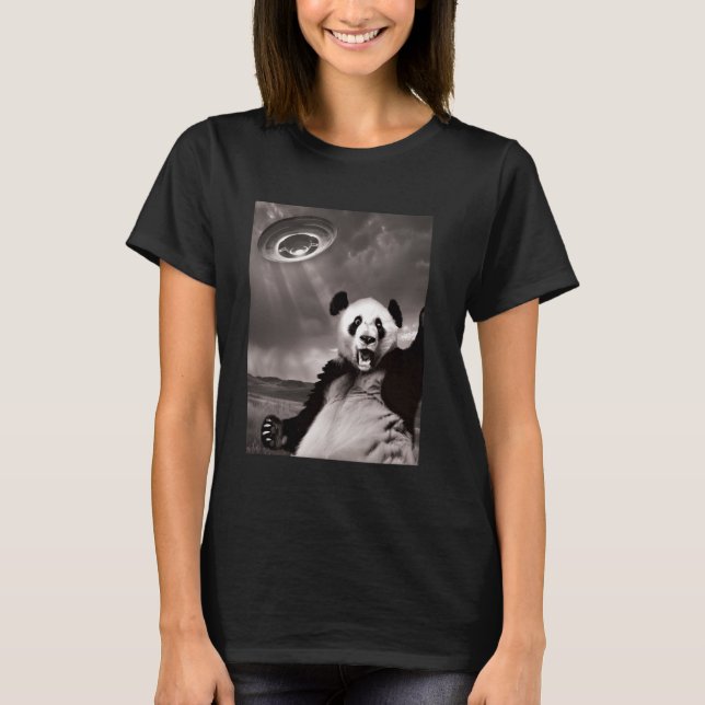 T-shirt Drôle de Panda UFO Selfie (Devant)