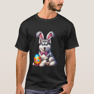 T-shirt Drôle de Pâques Husky Chien Amoureux Lapin Œuf Œuf