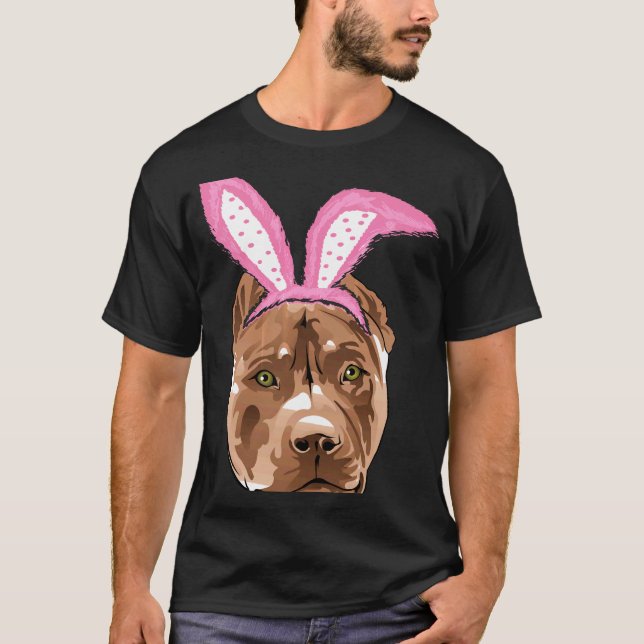 T-shirt drôle de Pâques Pitbull oreilles de lapin (Devant)