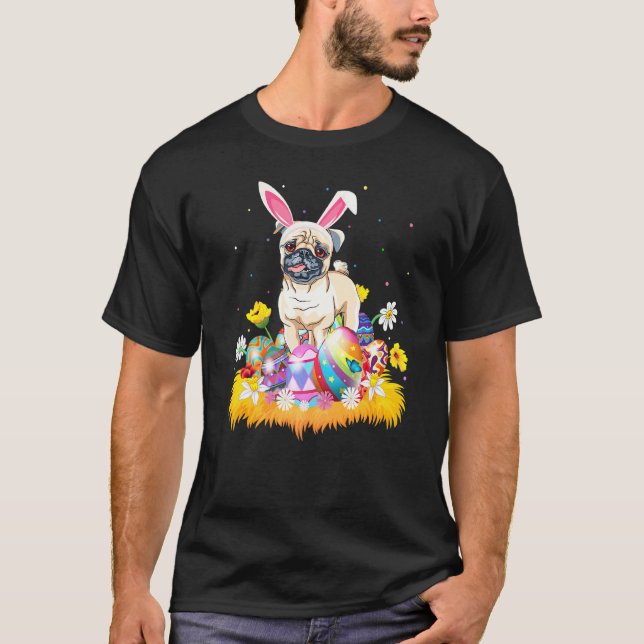 T-shirt Drôle de Pâques Pug Chien Dimanche de Pâques (Devant)