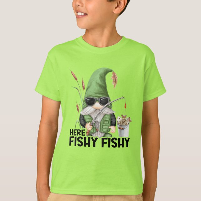 T-shirt drôle de pêche gnome mot art garçons enfant (Devant)