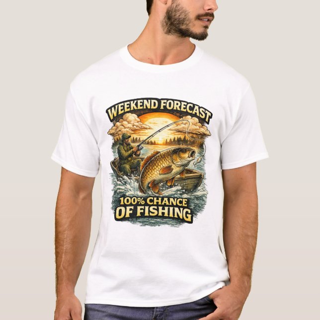 T-shirt drôle de pêche – Prévisions de week-end 10 (Devant)