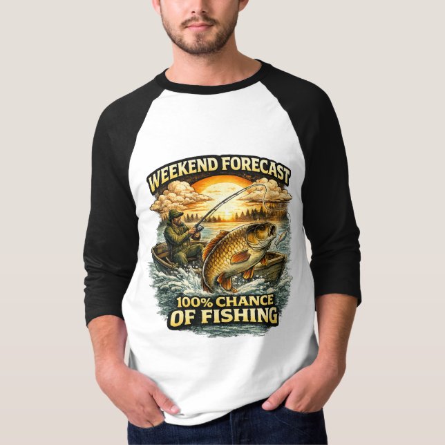 T-shirt drôle de pêche – Prévisions de week-end 10 (Devant)
