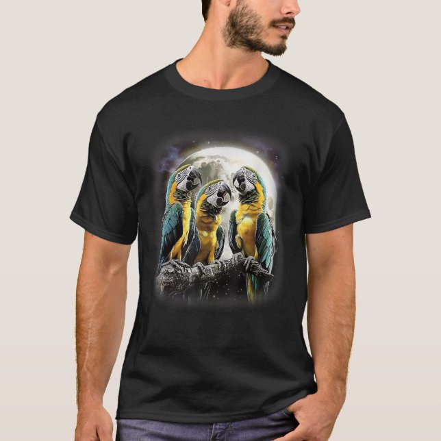 T-shirt drôle de perroquet à manches courtes noir  (Devant)